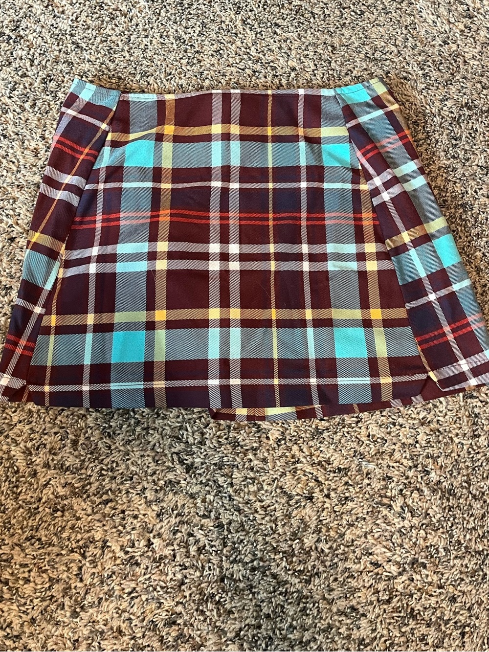 Plaid Mini Skirt in Burgundy and Teal